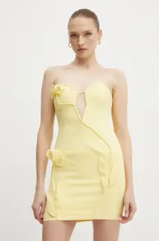 Bardot rochie ELENI culoarea galben, mini, mulata, 59341DB imagine