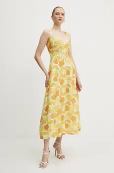 Bardot rochie LILAH culoarea galben, maxi, evazati, 58546DB6 imagine