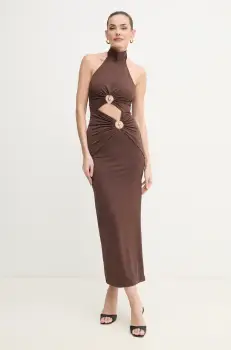 Bardot rochie NEVE culoarea maro, maxi, mulata, 59824DB imagine