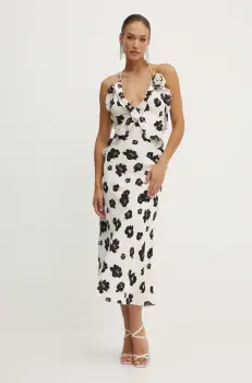 Bardot rochie OLEA culoarea bej, maxi, evazati, 59176DB2 imagine