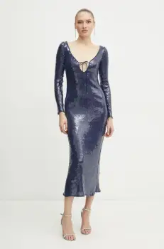 Bardot rochie VERONA culoarea albastru marin, midi, mulata, 58859DB imagine