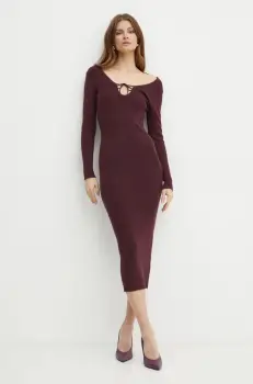 Bardot rochie VERONA culoarea bordo, maxi, mulata, 59529DB imagine