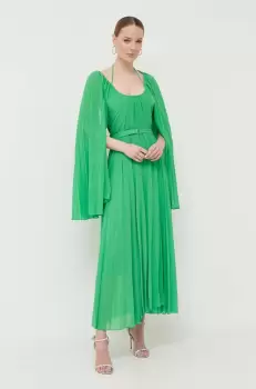 Beatrice B rochie din amestec de matase culoarea verde, maxi, evazati imagine