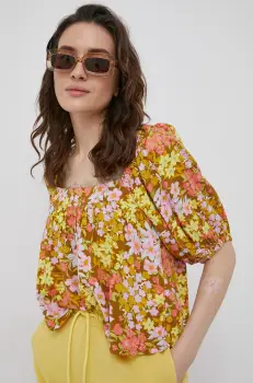 Billabong bluza femei, culoarea galben, in modele florale imagine