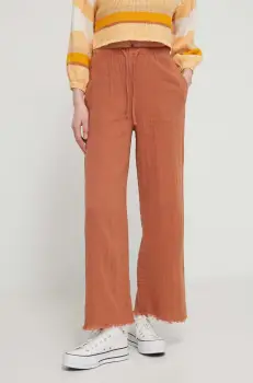 Billabong pantaloni de bumbac culoarea maro, lat, high waist, EBJNP00114 imagine