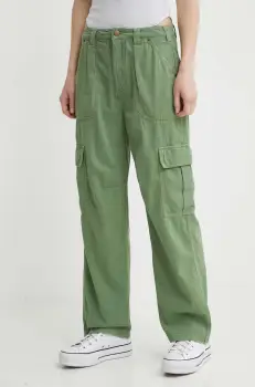Billabong pantaloni de bumbac culoarea verde, lat, high waist, ABJNP00419 imagine