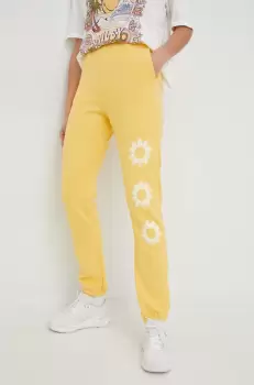 Billabong pantaloni de trening din bumbac X SMILEY femei, culoarea galben, cu imprimeu imagine