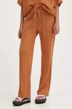 Billabong pantaloni LARGO femei, culoarea portocaliu, drept, high waist, ABJX600226 imagine