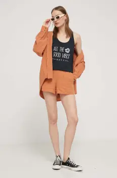 Billabong pantaloni scurti din bumbac Day Tripper culoarea portocaliu, neted, high waist, ABJNS00277 imagine