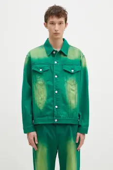 Billionaire Boys Club geaca din denim Garment Dyed Denim Jacket barbati, culoarea verde, de tranzitie, oversized, B24411 imagine