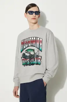 Billionaire Boys Club hanorac de bumbac Big Catch Crewneck barbati, culoarea gri, cu imprimeu, B24230 imagine