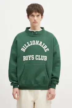 Billionaire Boys Club hanorac de bumbac Stand Collar Sweatshirt barbati, culoarea verde, cu imprimeu, B24444 imagine