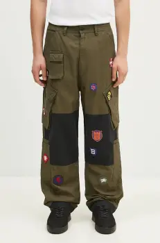 Billionaire Boys Club pantaloni de bumbac Patch Cargo Pant culoarea verde, drept, B24315 imagine