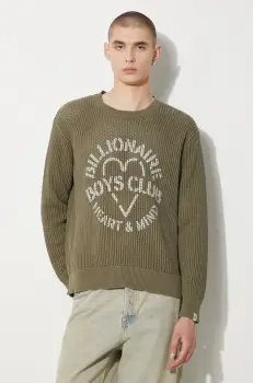 Billionaire Boys Club pulover de bumbac Heart & Mind Stencil Logo Jumper culoarea verde, calduros, B24224 imagine