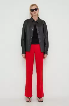 Birgitte Herskind pantaloni femei, culoarea rosu, drept, high waist imagine