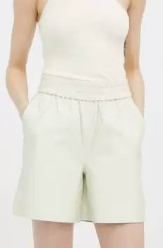 Birgitte Herskind pantaloni scurti de piele Lava femei, culoarea bej, neted, high waist imagine