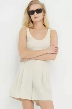 Birgitte Herskind pantaloni scurti femei, culoarea bej, neted, high waist imagine