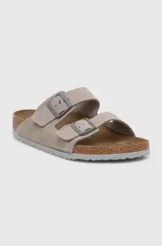 Birkenstock papuci din piele Arizona barbati, culoarea gri, 1027749 imagine
