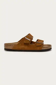 Birkenstock papuci din piele Arizona barbati, culoarea maro, 1009526 imagine