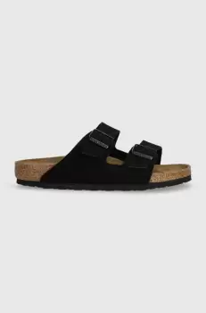 Birkenstock papuci din piele Arizona barbati, culoarea negru, 1027152 imagine