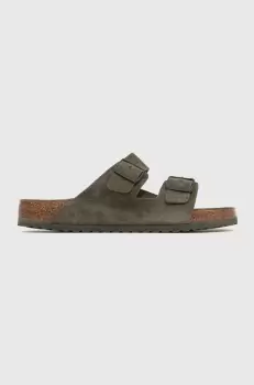 Birkenstock papuci din piele Arizona barbati, culoarea verde, 1025657 imagine
