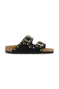 Birkenstock papuci din piele Arizona Rivet culoarea negru, 1030348 imagine