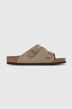 Birkenstock papuci din piele barbati, culoarea gri imagine