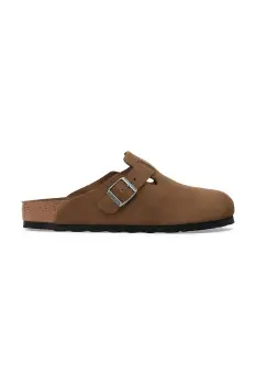 Birkenstock papuci din piele Boston culoarea maro, 1030861 imagine