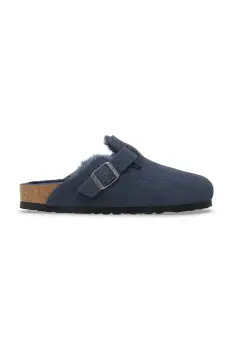 Birkenstock papuci din piele Boston Shearling culoarea bleumarin, 1030657 imagine