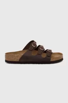 Birkenstock papuci din piele FLORIDA femei, culoarea maro, 53901 imagine