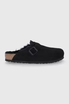 Birkenstock Papuci din piele intoarsa Boston VL/Fell culoarea negru imagine
