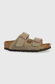 Birkenstock papuci din piele intoarsa pentru copii culoarea bej imagine