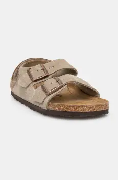 Birkenstock sandale din piele intoarsa pentru copii Milano culoarea bej, 1029471 imagine