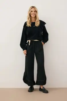 Bizuu pantaloni NELLY culoarea negru, lat, high waist, NELLY CZARNY imagine