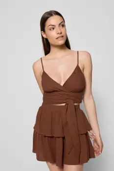 Bizuu pantaloni scurti OSTER culoarea maro, high waist, OSTER BRAZOWY imagine