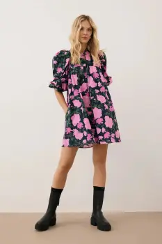 Bizuu rochie din bumbac AYOTE culoarea roz, mini, oversize, AYOTE ROZOWY imagine