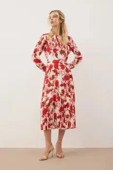 Bizuu rochie NYLA culoarea rosu, midi, evazati, NYLA KREMOWY imagine