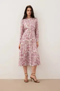 Bizuu rochie NYLA culoarea roz, midi, evazati, NYLA ROZOWY imagine