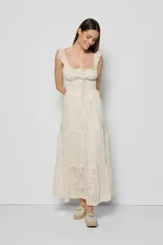 Bizuu rochie ROCHELLE culoarea bej, midi, evazati, ROCHELLE KREMOWY imagine