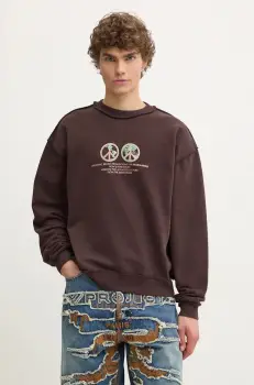 BLUEMARBLE bluza barbati, culoarea maro, cu imprimeu, SW01.FL05B24 imagine