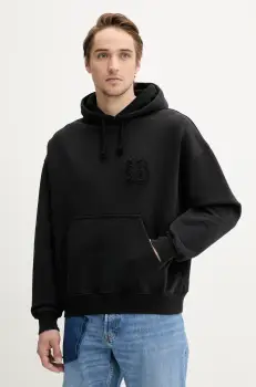 BLUEMARBLE hanorac de bumbac culoarea negru, cu gluga, uni, HO01.FL05AA25 imagine