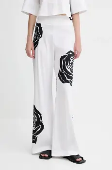 Blugirl Blumarine pantaloni culoarea alb, lat, high waist, RA5042.T2993 imagine