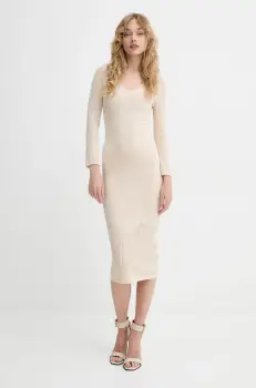 Blugirl Blumarine rochie culoarea bej, midi, mulata, RA5012.MS99E imagine