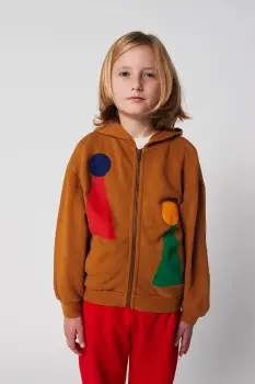 Bobo Choses hanorac de bumbac pentru copii Chess Pawn culoarea maro, cu gluga, cu imprimeu, 225AC051 imagine