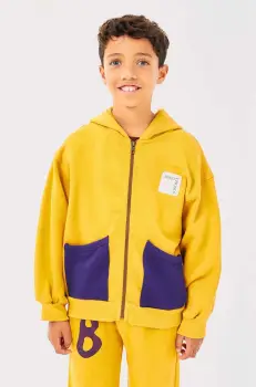 Bobo Choses hanorac de bumbac pentru copii culoarea galben, cu gluga, neted, 224AC062 imagine