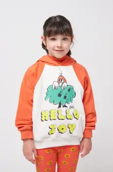 Bobo Choses hanorac de bumbac pentru copii Hello Joy culoarea alb, cu gluga, cu imprimeu, 125AC044 imagine