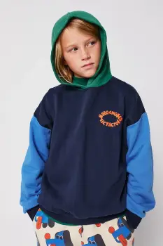 Bobo Choses hanorac de bumbac pentru copii Tic Tac Toe culoarea bleumarin, cu gluga, cu imprimeu, 225AC048 imagine