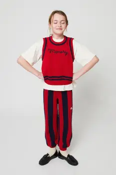 Bobo Choses pantaloni de bumbac pentru copii Striped culoarea rosu, cu imprimeu, 225BC010 imagine