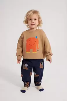 Bobo Choses pantaloni de trening din bumbac pentru bebelusi culoarea albastru marin, cu imprimeu imagine