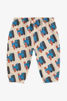 Bobo Choses pantaloni de trening din bumbac pentru bebelusi Doggy Mate culoarea bej, cu imprimeu, 225AB079 imagine